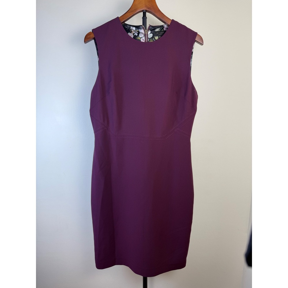 Ted Baker London Women Sheath Midi Dress Plum sz4 Floral Lined Cocktail Occasion